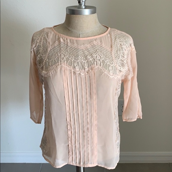 LC LAUREN CONRAD BALLET PINK LACE BLOUSE GU SZ XS - Picture 1 of 10